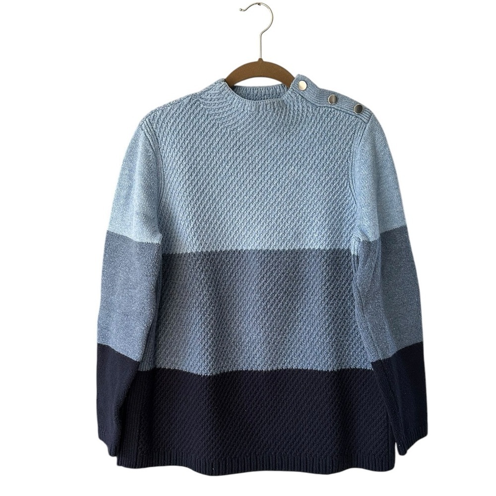Talbots Mockneck Colorblock Sweater Size Large Blue Button Trim Cotton Blend - Picture 12 of 12